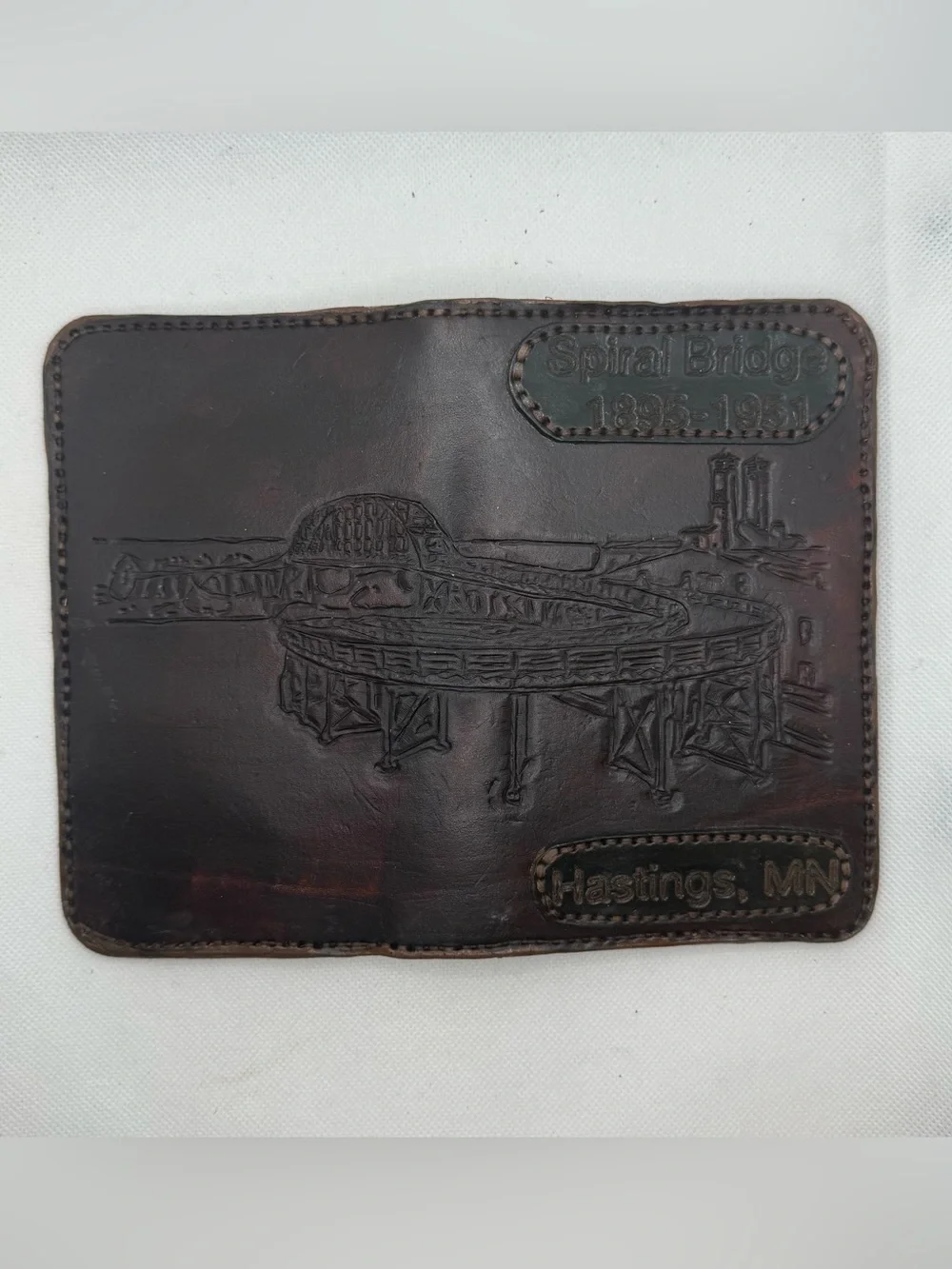 Handmade Tooled Leather Spiral Bridge Passport Holder Hastings MN